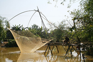 Cảnh cất lưới (vó) tại Nam Thanh, một vùng nông thôn của Thừa Thiên Huế